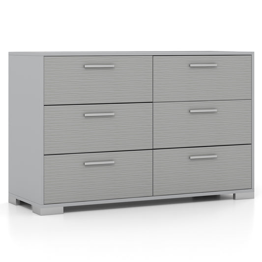 6 Drawer Storage Cabinet with Metal Legs Handles with Anti-Toppling Devices-Grey Kids Crystal