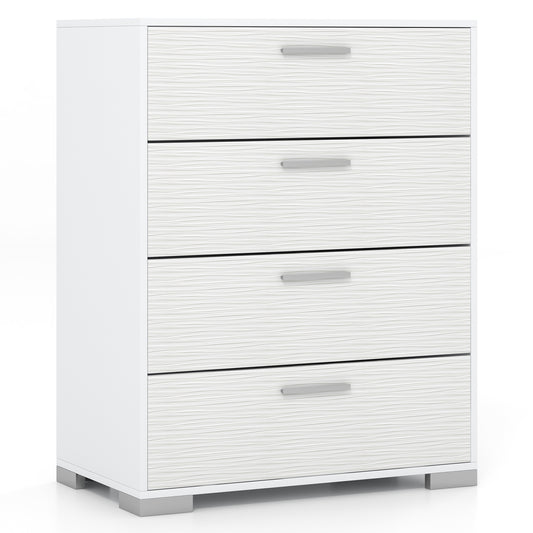 4 Drawer Storage Cabinet with Metal Legs Handles with Anti-Toppling Devices-White Kids Crystal