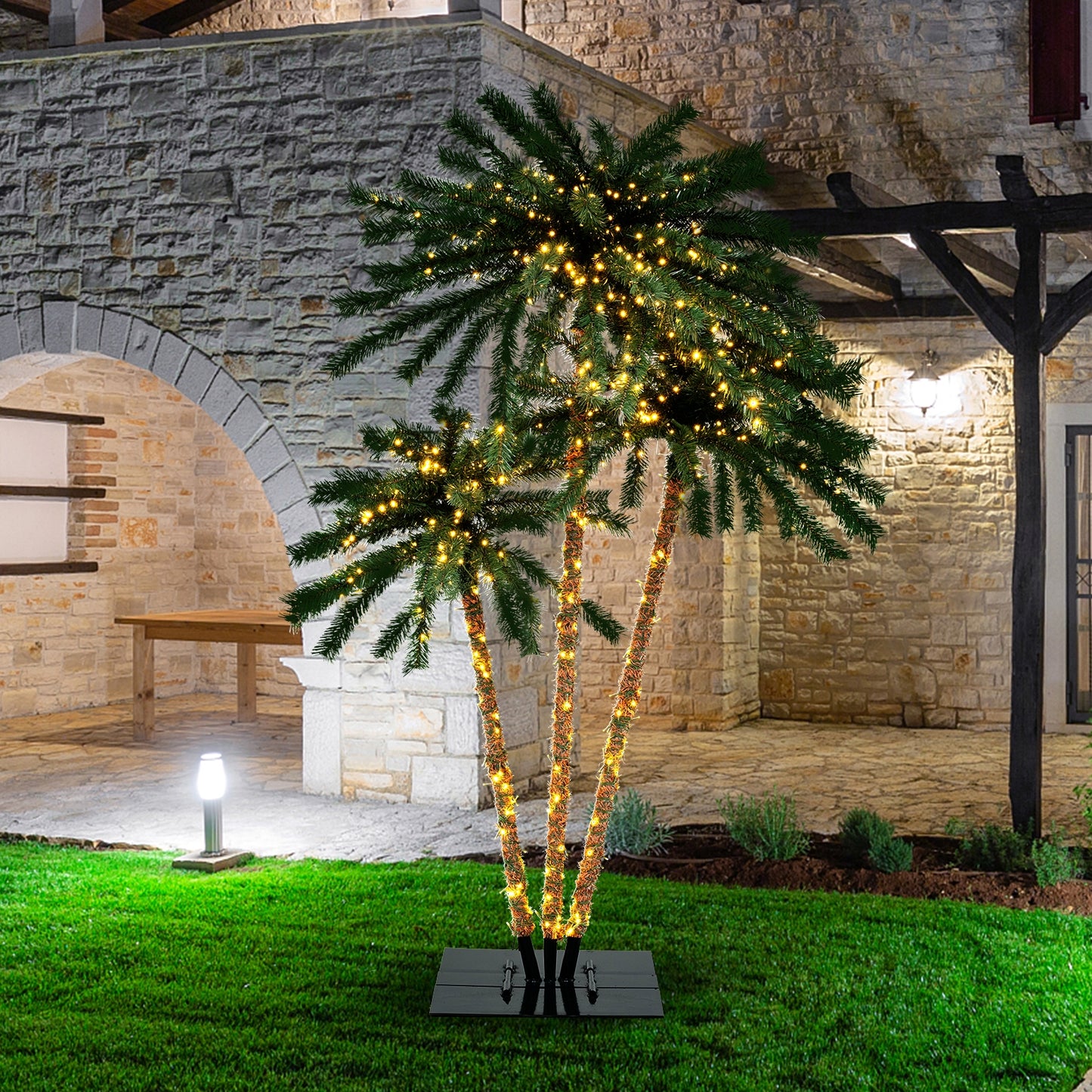 Artificial Lighted Palm Tree with Metal Base 157 Branch Tips and 930 Warm White LED Lights Kids Crystal