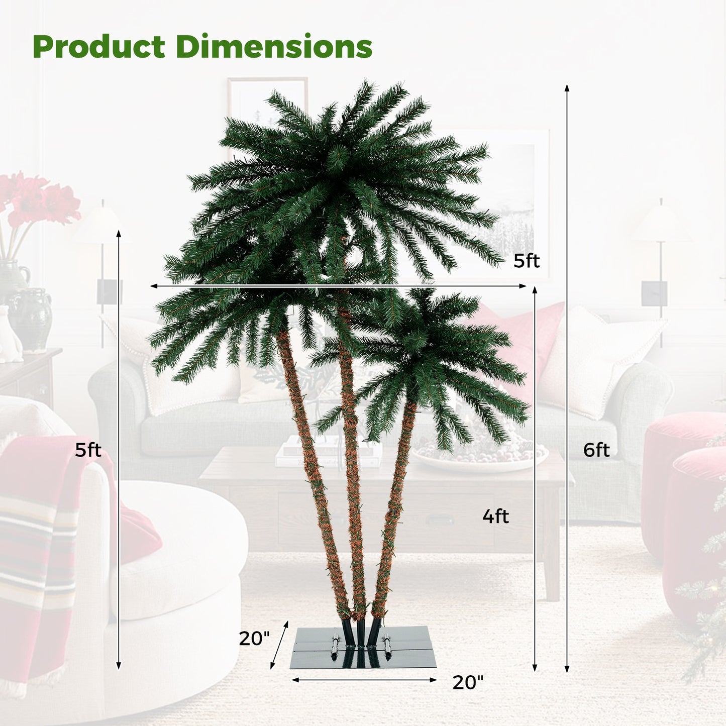 Artificial Lighted Palm Tree with Metal Base 157 Branch Tips and 930 Warm White LED Lights Kids Crystal