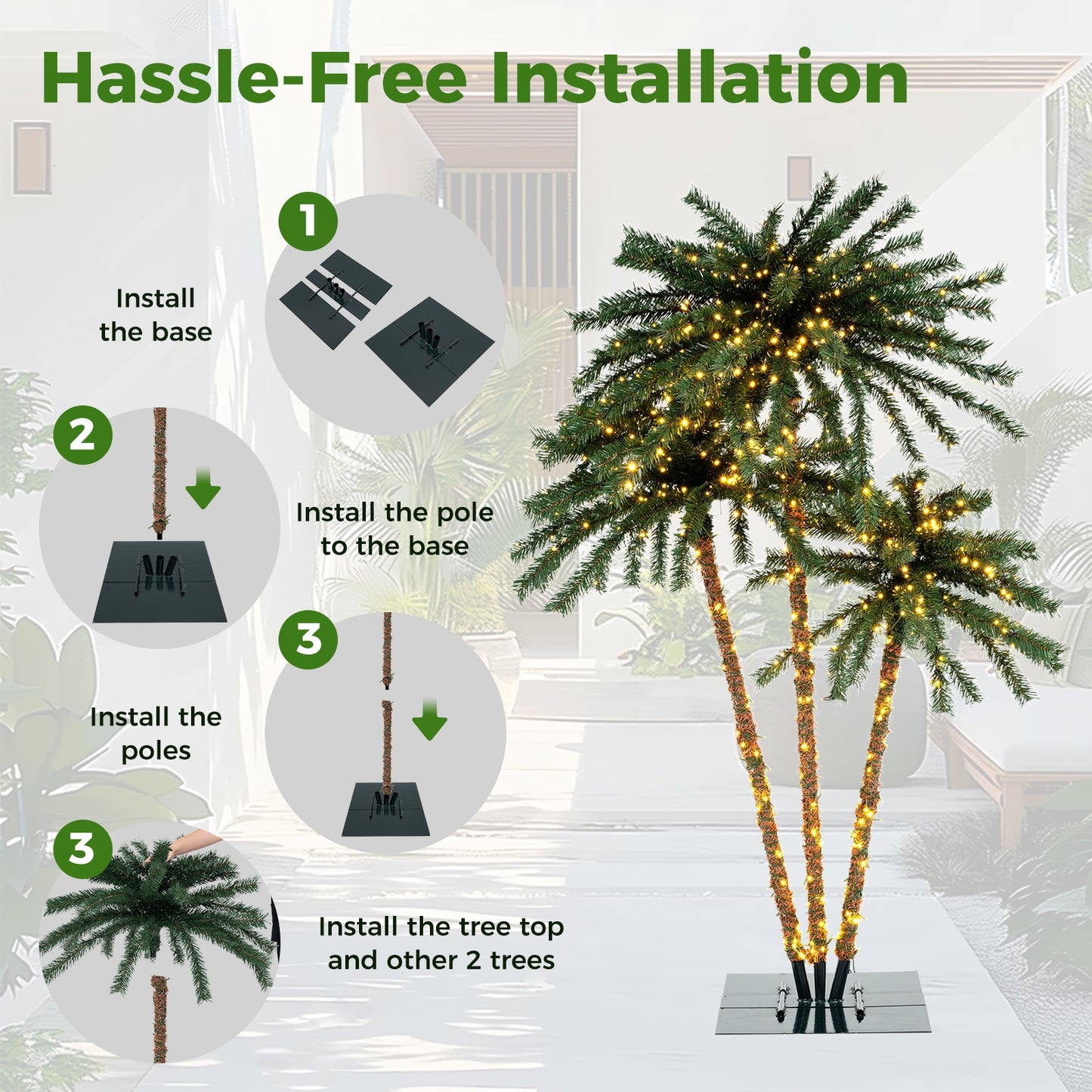 Artificial Lighted Palm Tree with Metal Base 157 Branch Tips and 930 Warm White LED Lights Kids Crystal