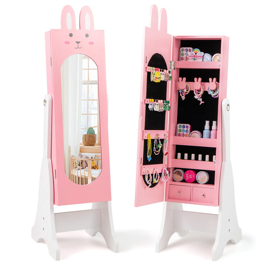 Kids Jewelry Armoire Cabinet with 2 Tilt Angles and Large Capacity-Pink Kids Crystal
