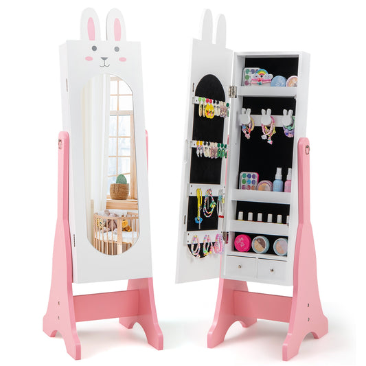 Kids Jewelry Armoire Cabinet with 2 Tilt Angles and Large Capacity-White Kids Crystal