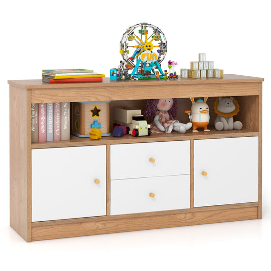 Kids Toy Storage Organizer with Open Shelf and 2 Drawers for Playroom-Natural Kids Crystal