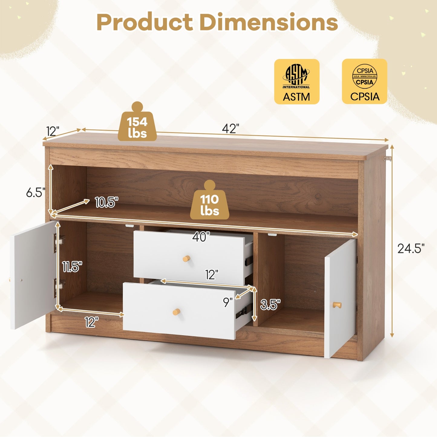 Kids Toy Storage Organizer with Open Shelf and 2 Drawers for Playroom-Natural Kids Crystal