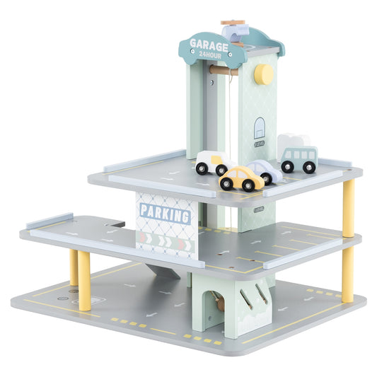 Parking Garage Playset with 4 Cars and Helicopter-Gray Kids Crystal