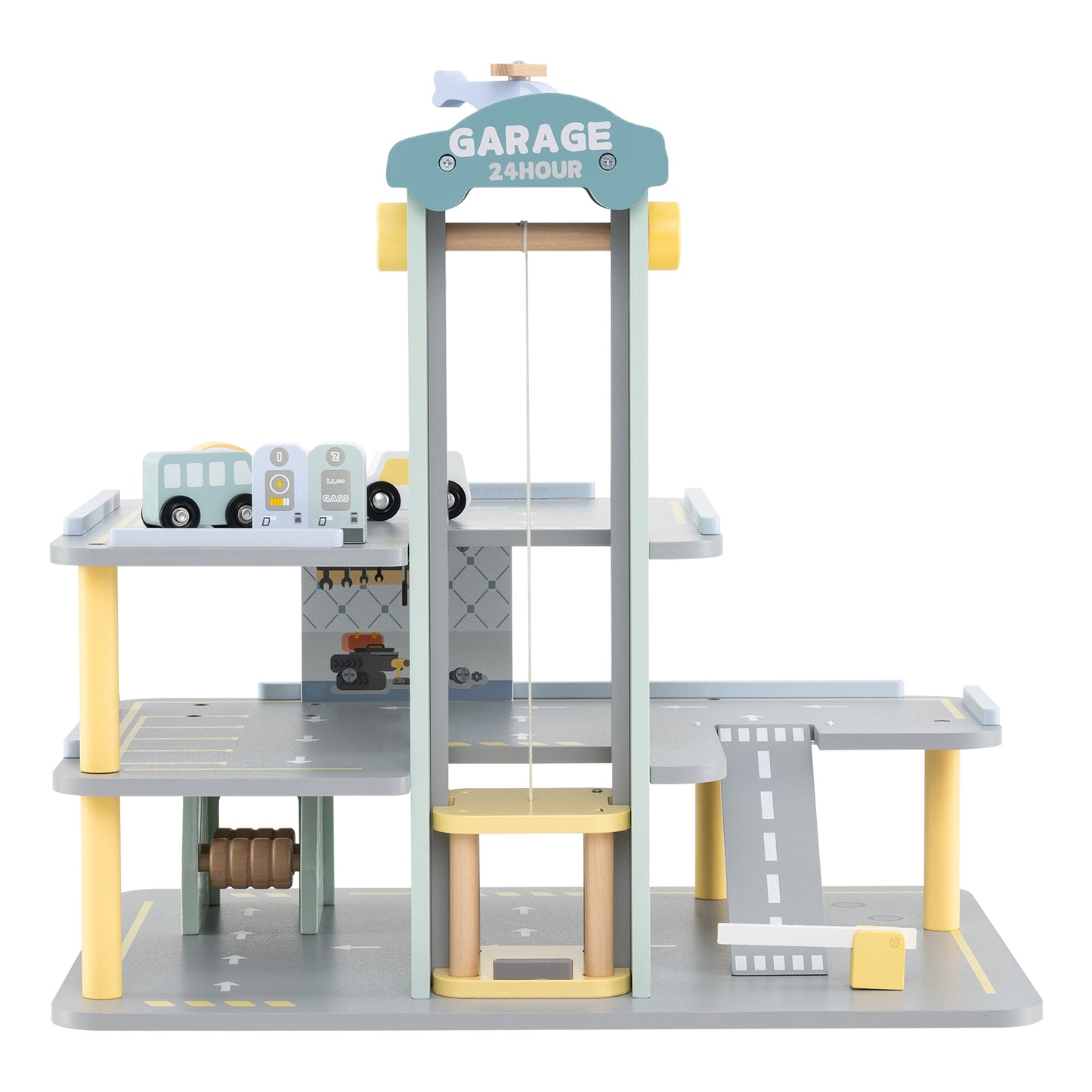 Parking Garage Playset with 4 Cars and Helicopter-Gray Kids Crystal