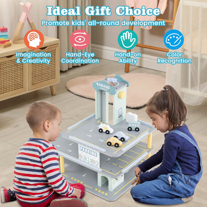 Parking Garage Playset with 4 Cars and Helicopter-Gray