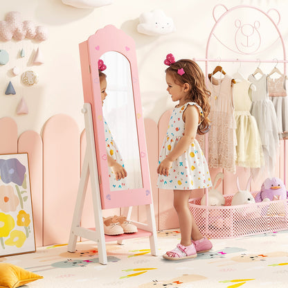 Kids Jewelry Organizer with Full Length Mirror Drawers and Storage Shelves-Pink