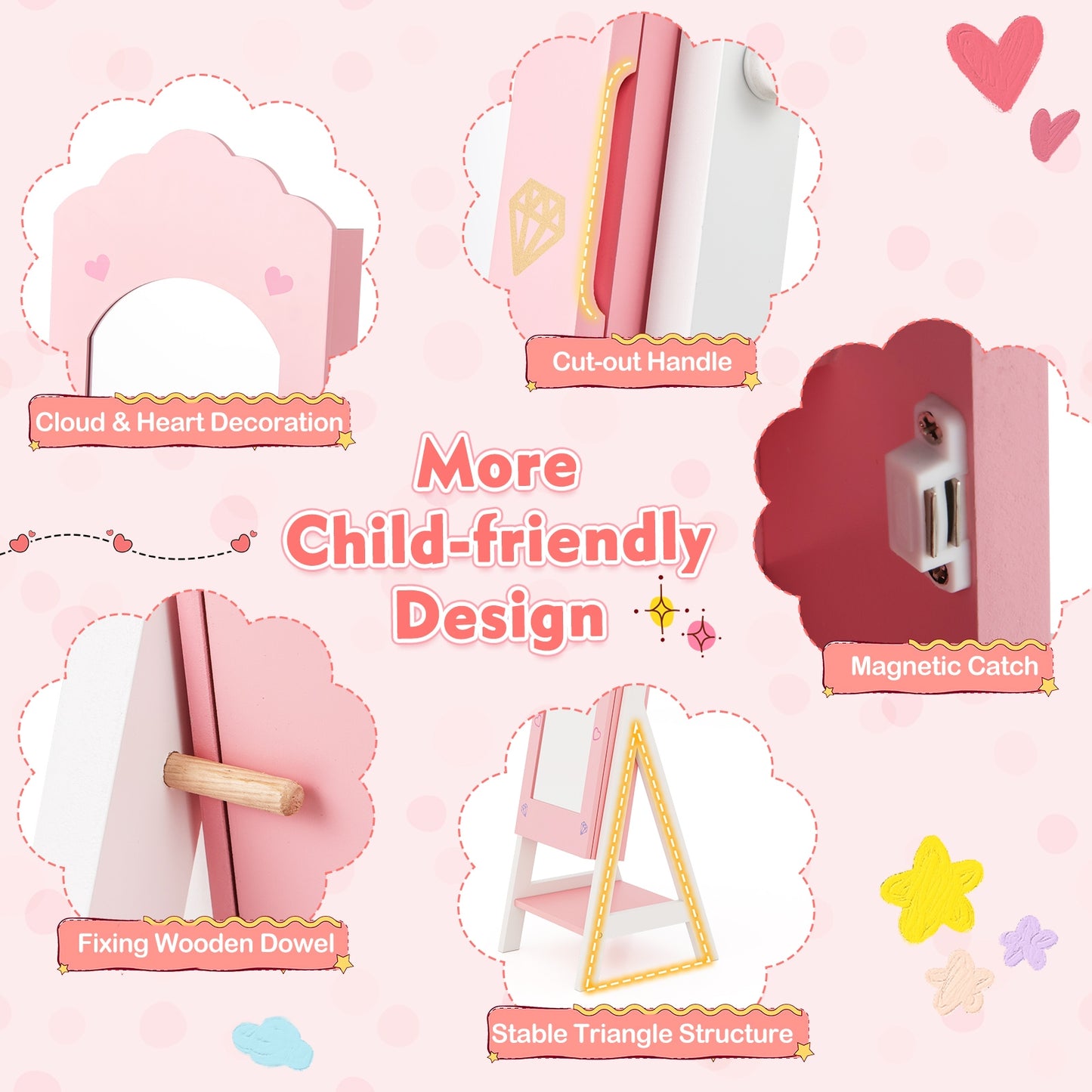 Kids Jewelry Organizer with Full Length Mirror Drawers and Storage Shelves-Pink Kids Crystal
