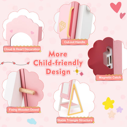Kids Jewelry Organizer with Full Length Mirror Drawers and Storage Shelves-Pink