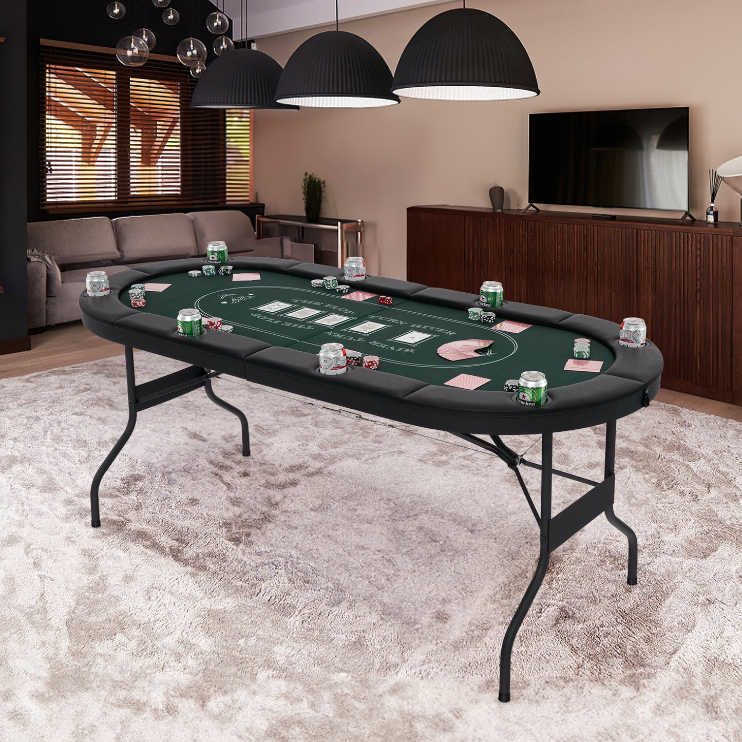 72 Inch Foldable Poker Table for 8 Players Portable Oval Card Board Game Table-Green Kids Crystal
