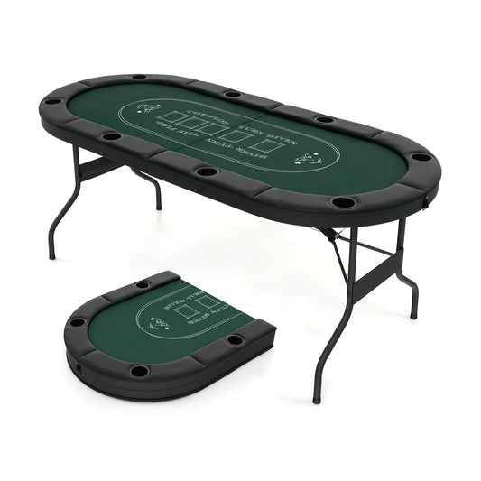 72 Inch Foldable Poker Table for 8 Players Portable Oval Card Board Game Table-Green Kids Crystal