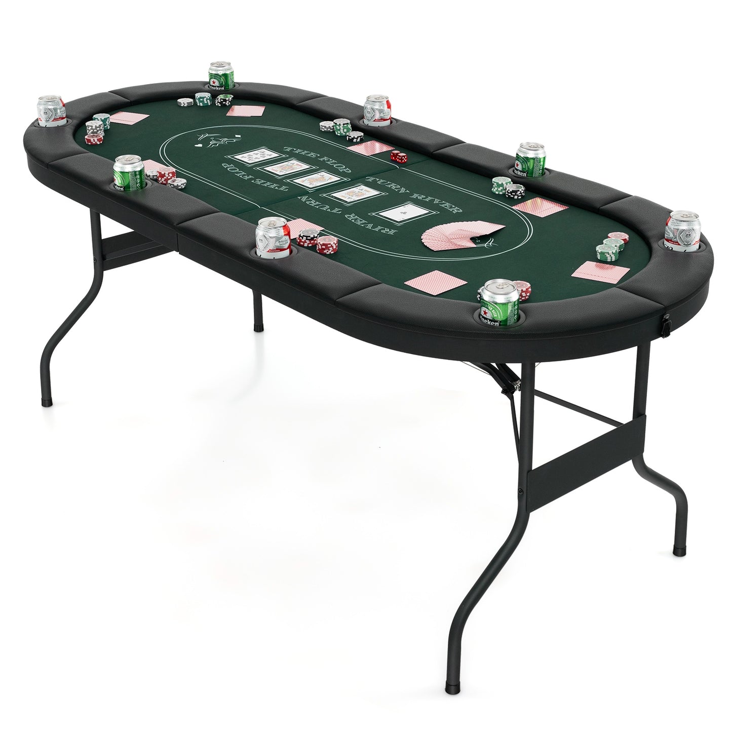 72 Inch Foldable Poker Table for 8 Players Portable Oval Card Board Game Table-Green Kids Crystal
