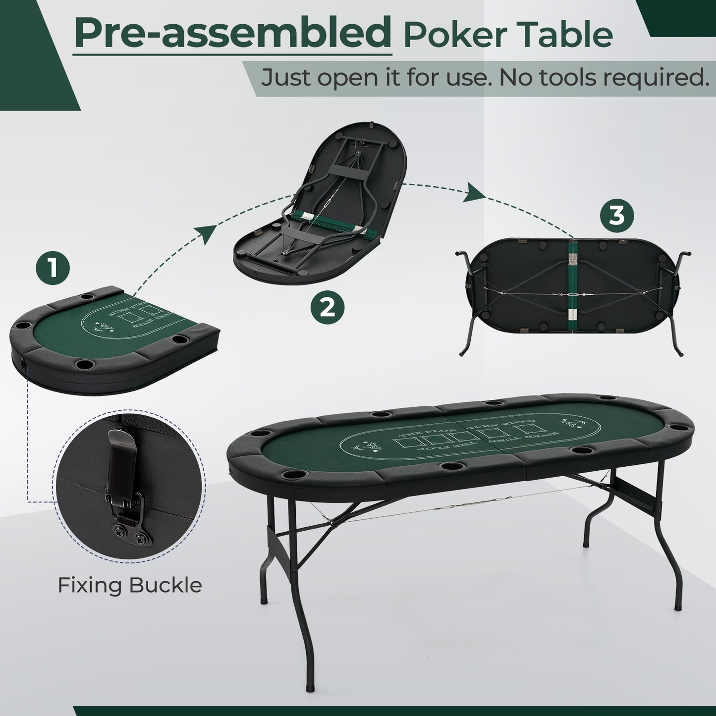 72 Inch Foldable Poker Table for 8 Players Portable Oval Card Board Game Table-Green Kids Crystal