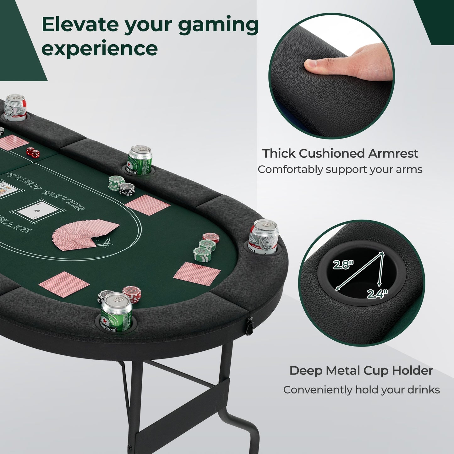 72 Inch Foldable Poker Table for 8 Players Portable Oval Card Board Game Table-Green Kids Crystal