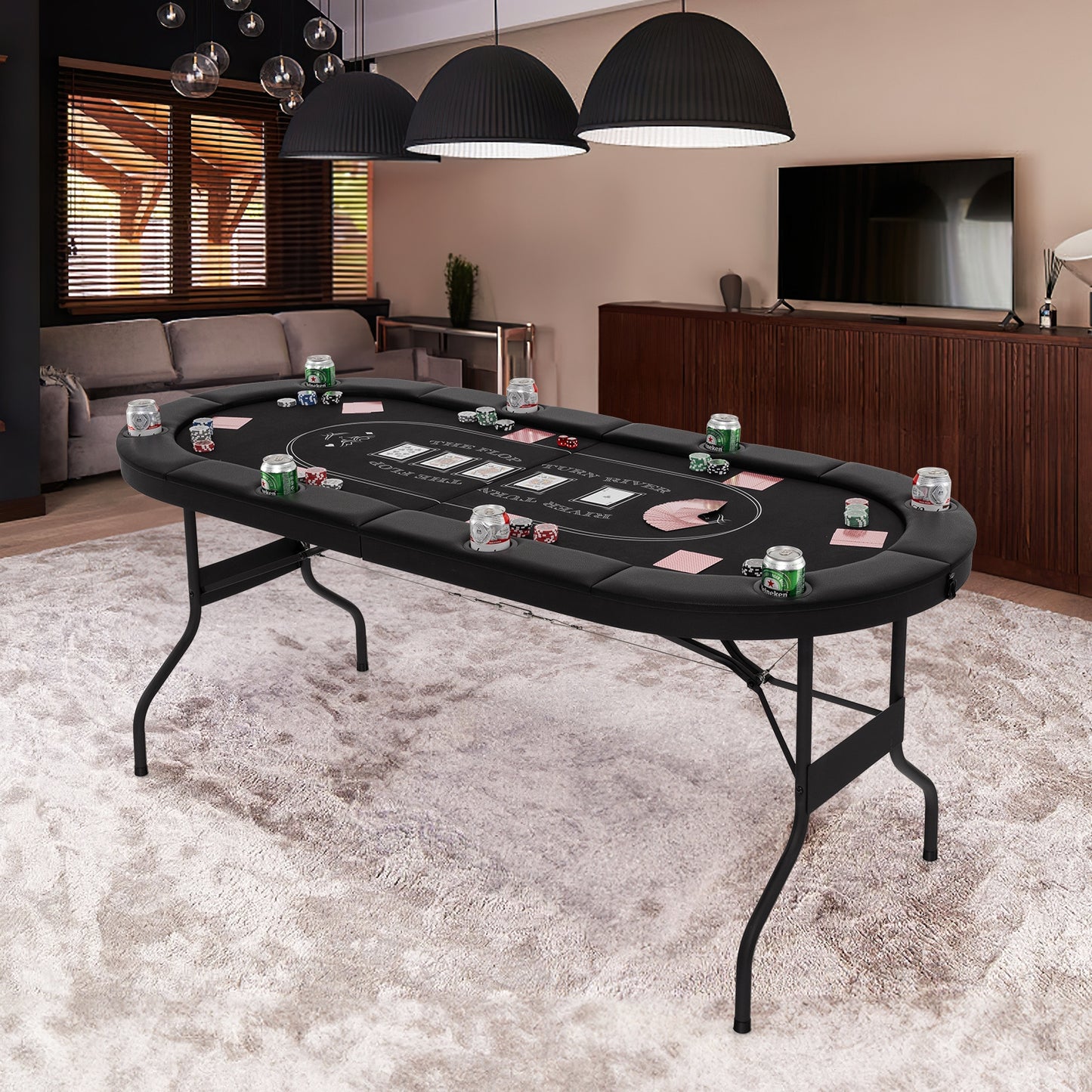 72 Inch Foldable Poker Table for 8 Players Portable Oval Card Board Game Table-Black Kids Crystal