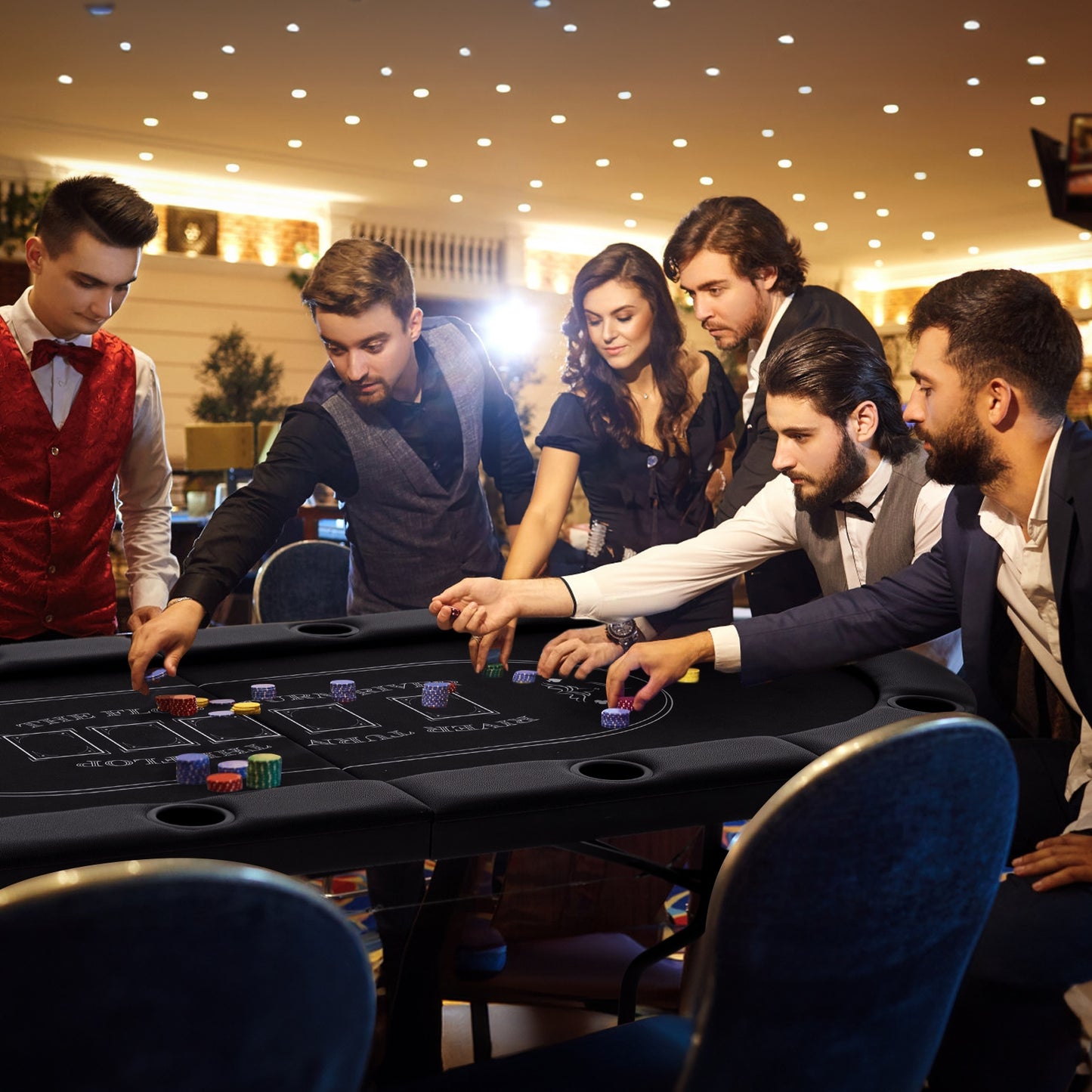 72 Inch Foldable Poker Table for 8 Players Portable Oval Card Board Game Table-Black Kids Crystal
