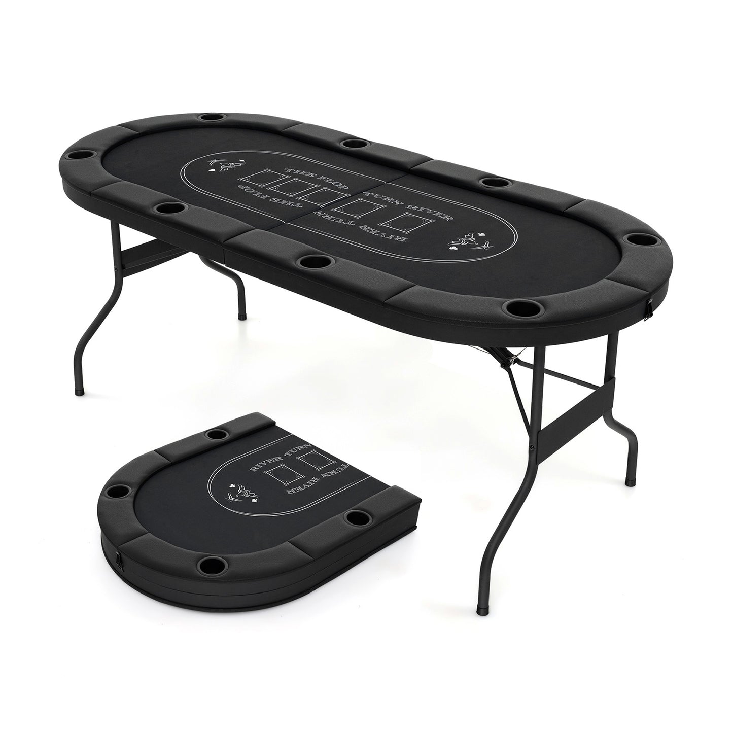 72 Inch Foldable Poker Table for 8 Players Portable Oval Card Board Game Table-Black Kids Crystal
