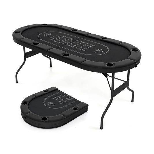72 Inch Foldable Poker Table for 8 Players Portable Oval Card Board Game Table-Black Kids Crystal