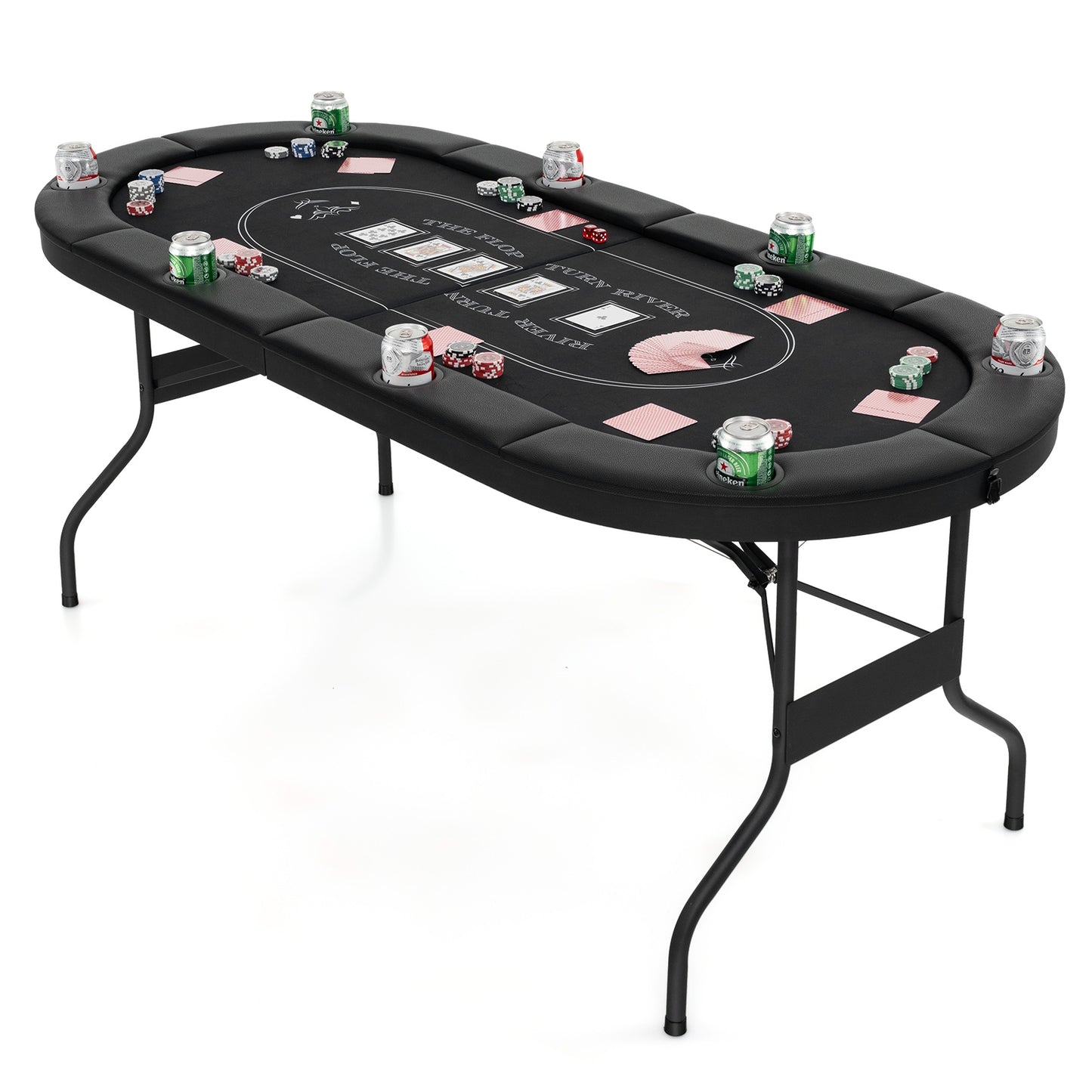 72 Inch Foldable Poker Table for 8 Players Portable Oval Card Board Game Table-Black Kids Crystal