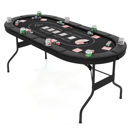 72 Inch Foldable Poker Table for 8 Players Portable Oval Card Board Game Table-Black