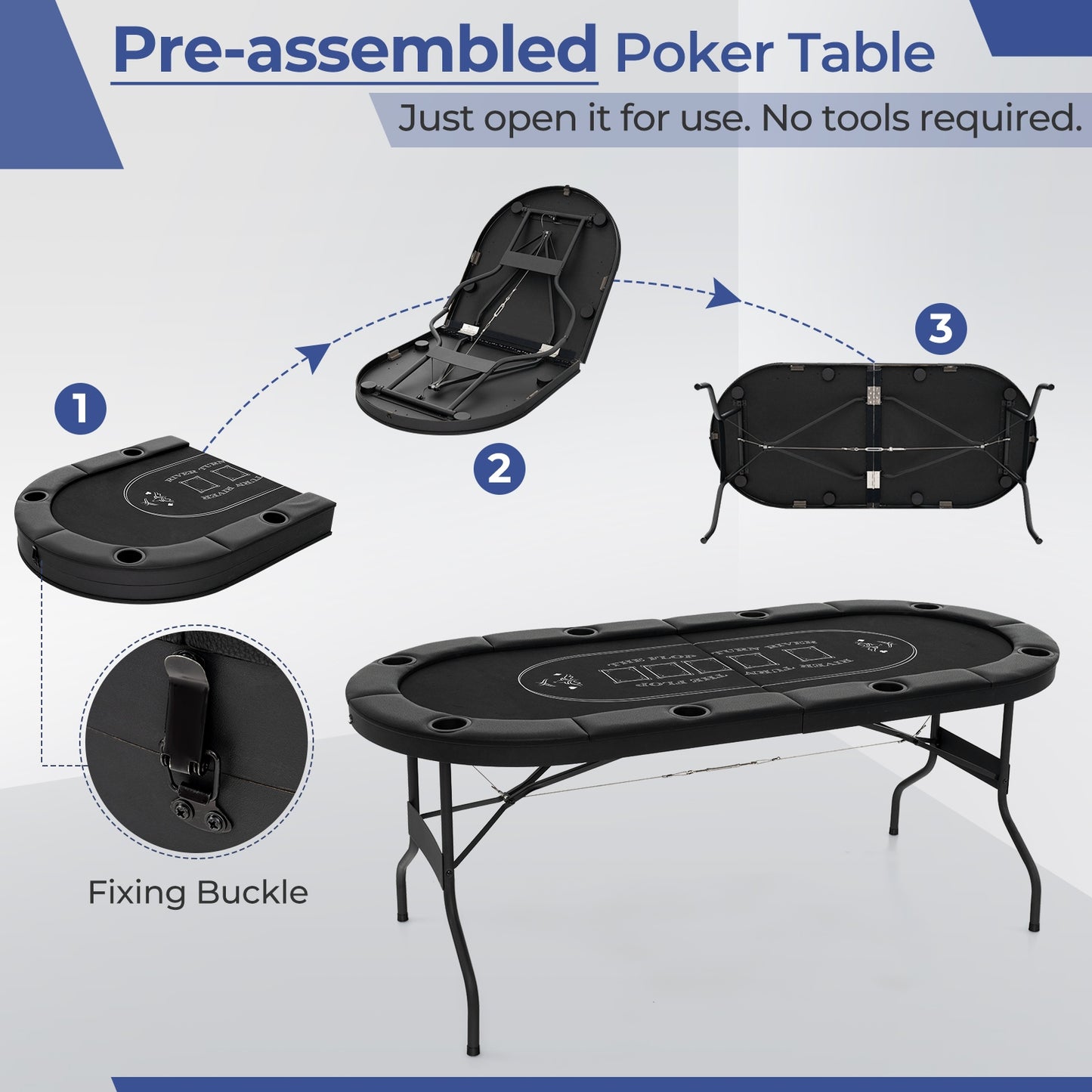 72 Inch Foldable Poker Table for 8 Players Portable Oval Card Board Game Table-Black Kids Crystal