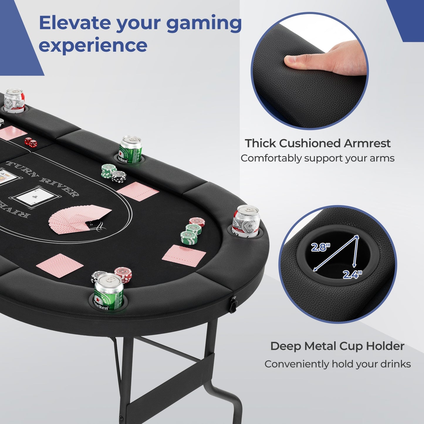 72 Inch Foldable Poker Table for 8 Players Portable Oval Card Board Game Table-Black Kids Crystal