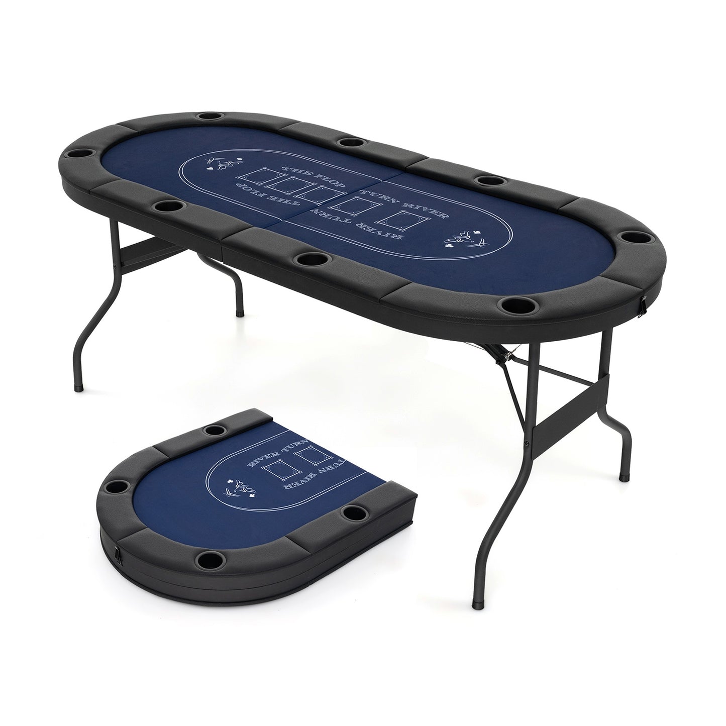 72 Inch Foldable Poker Table for 8 Players Portable Oval Card Board Game Table-Blue Kids Crystal