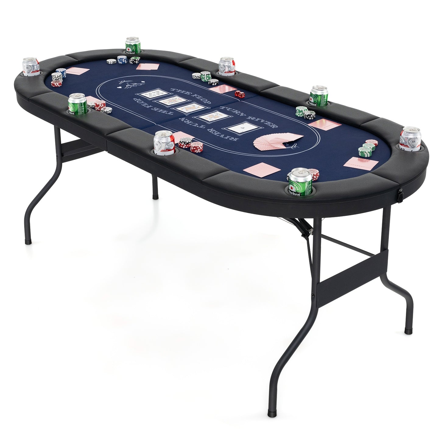 72 Inch Foldable Poker Table for 8 Players Portable Oval Card Board Game Table-Blue Kids Crystal