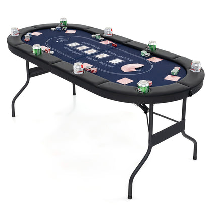 72 Inch Foldable Poker Table for 8 Players Portable Oval Card Board Game Table-Blue
