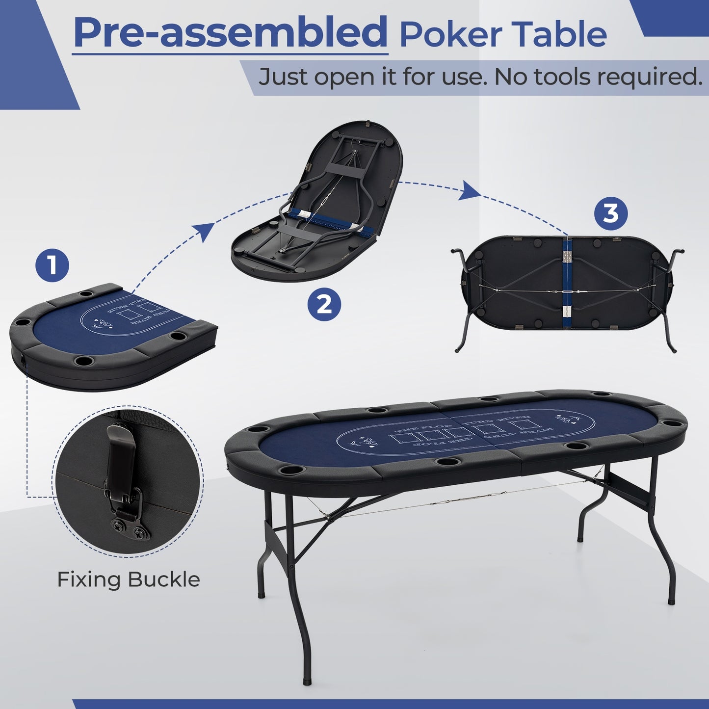 72 Inch Foldable Poker Table for 8 Players Portable Oval Card Board Game Table-Blue Kids Crystal
