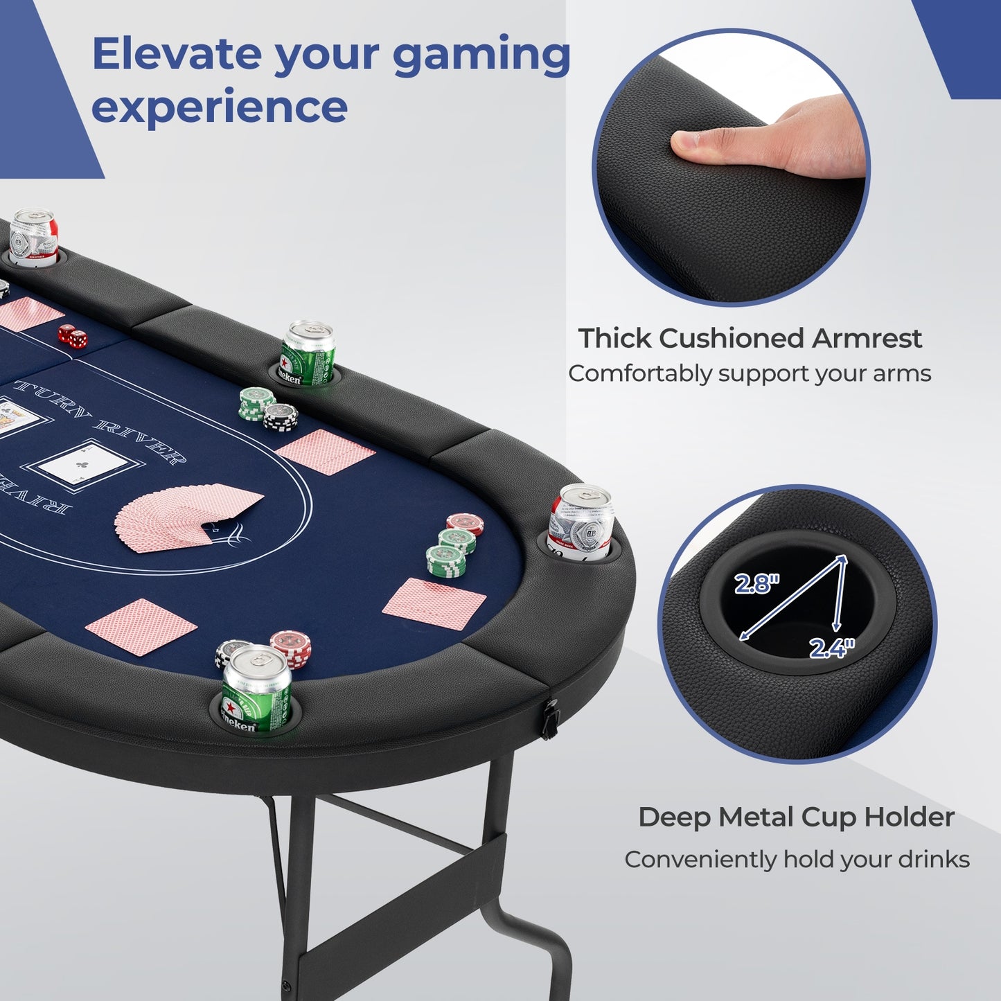 72 Inch Foldable Poker Table for 8 Players Portable Oval Card Board Game Table-Blue Kids Crystal