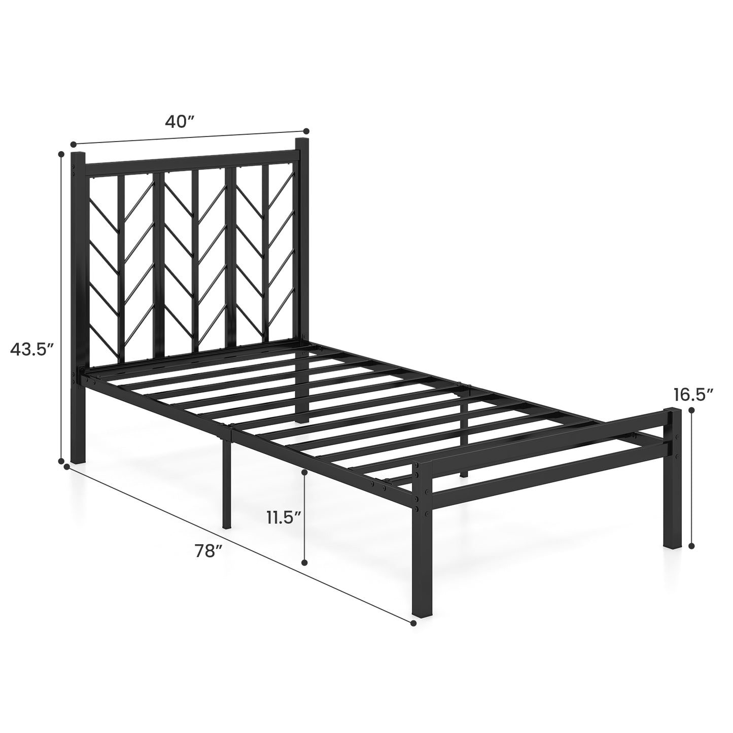 Twin Size Platform Bed with Headboard and Metal Frame-Twin Size Kids Crystal