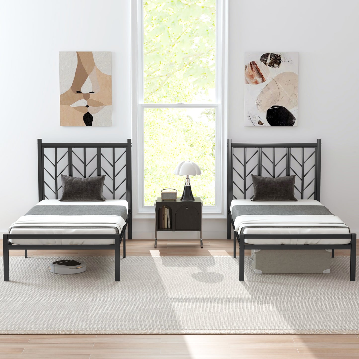 Twin Size Platform Bed with Headboard and Metal Frame-Twin Size Kids Crystal