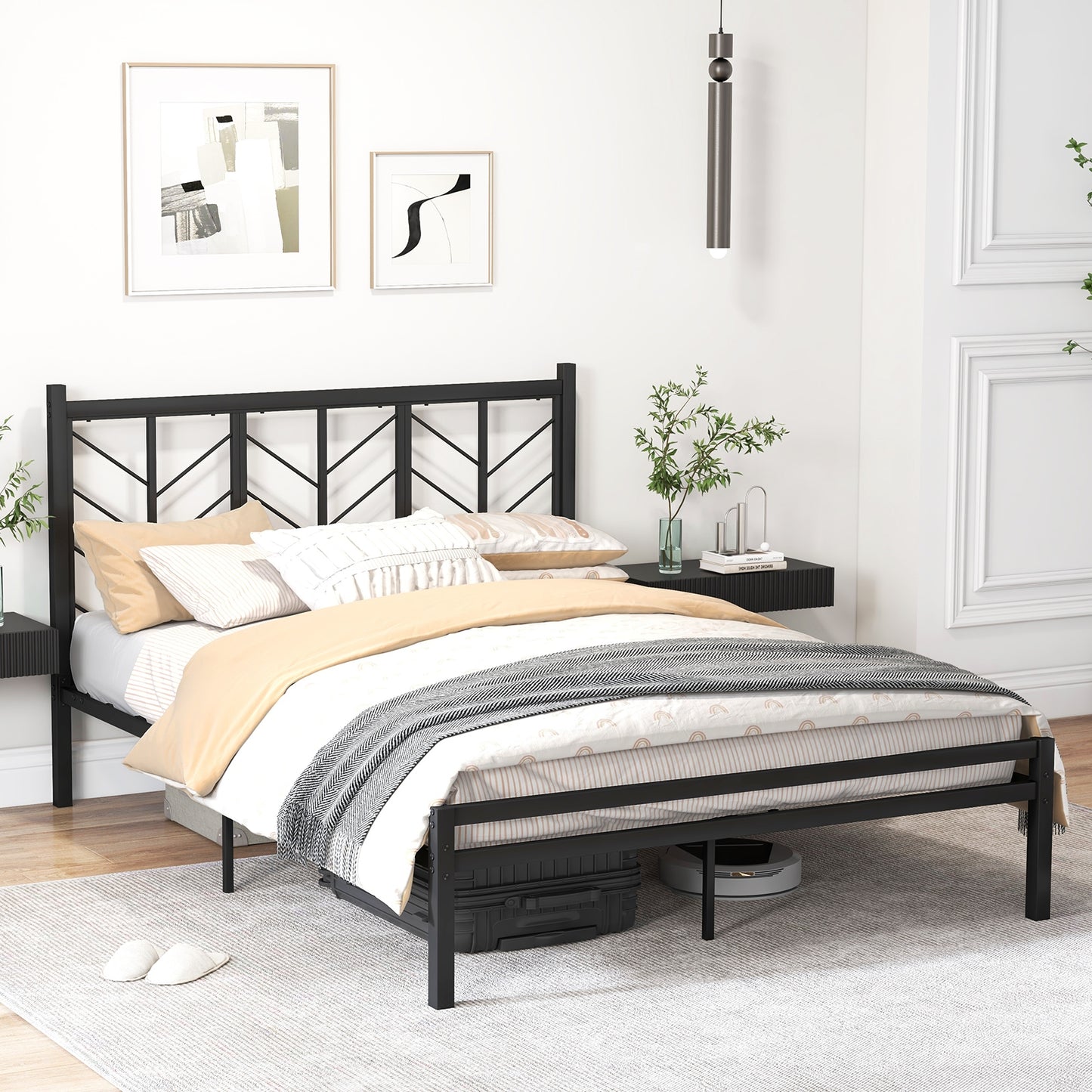 Queen Size Platform Bed with Headboard and Metal Frame-Queen Size Kids Crystal