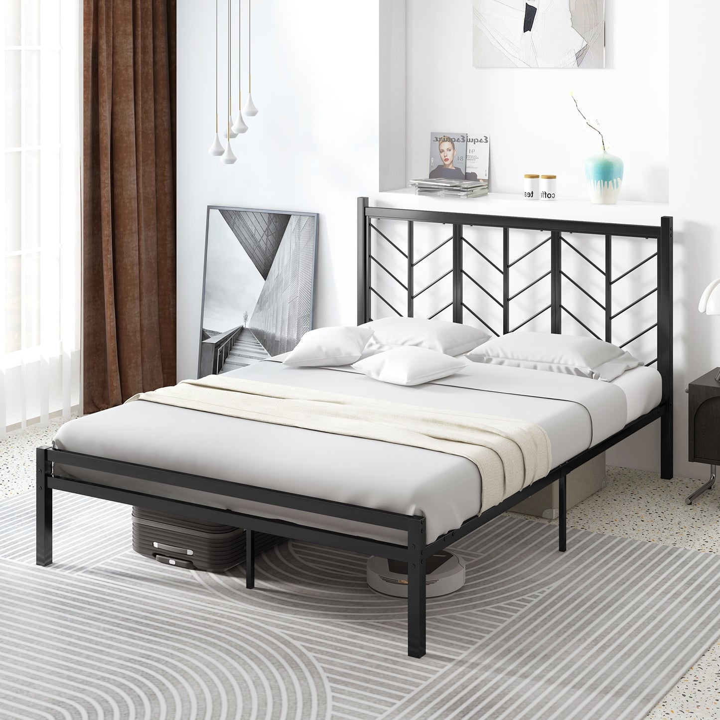 Queen Size Platform Bed with Headboard and Metal Frame-Queen Size Kids Crystal
