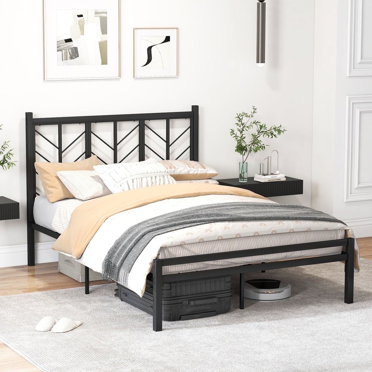 Full Size Platform Bed with Headboard and Metal Frame-Full Size Kids Crystal