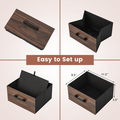 Bedside Table Set of 2 with Removable Fabric Drawers and Metal Frame-Walnut