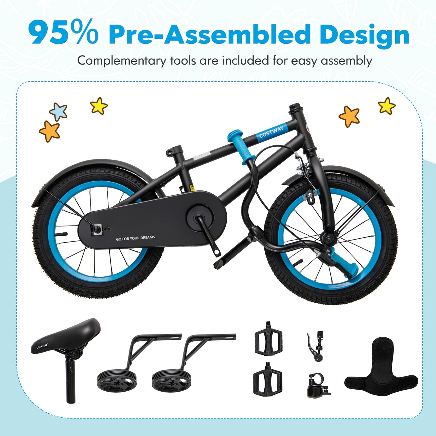 Kids Bike with Adjustable Handlebar and Saddle Black-12 Inches Kids Crystal