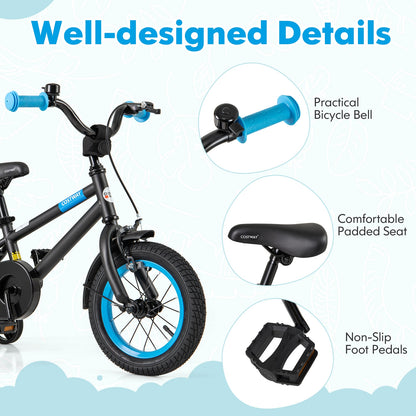 Kids Bike with Adjustable Handlebar and Saddle Black-12 Inches