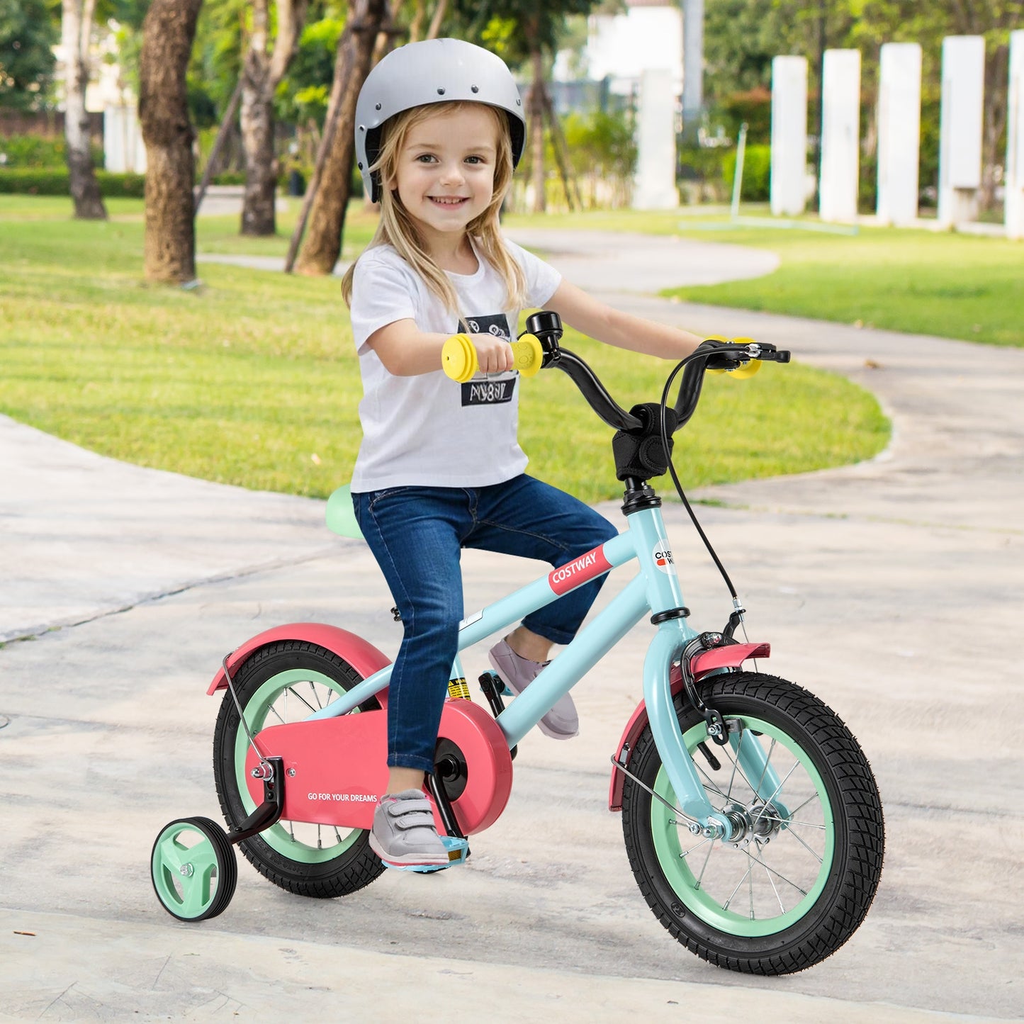 Kids Bike with Adjustable Handlebar and Saddle Blue-12 Inches Kids Crystal