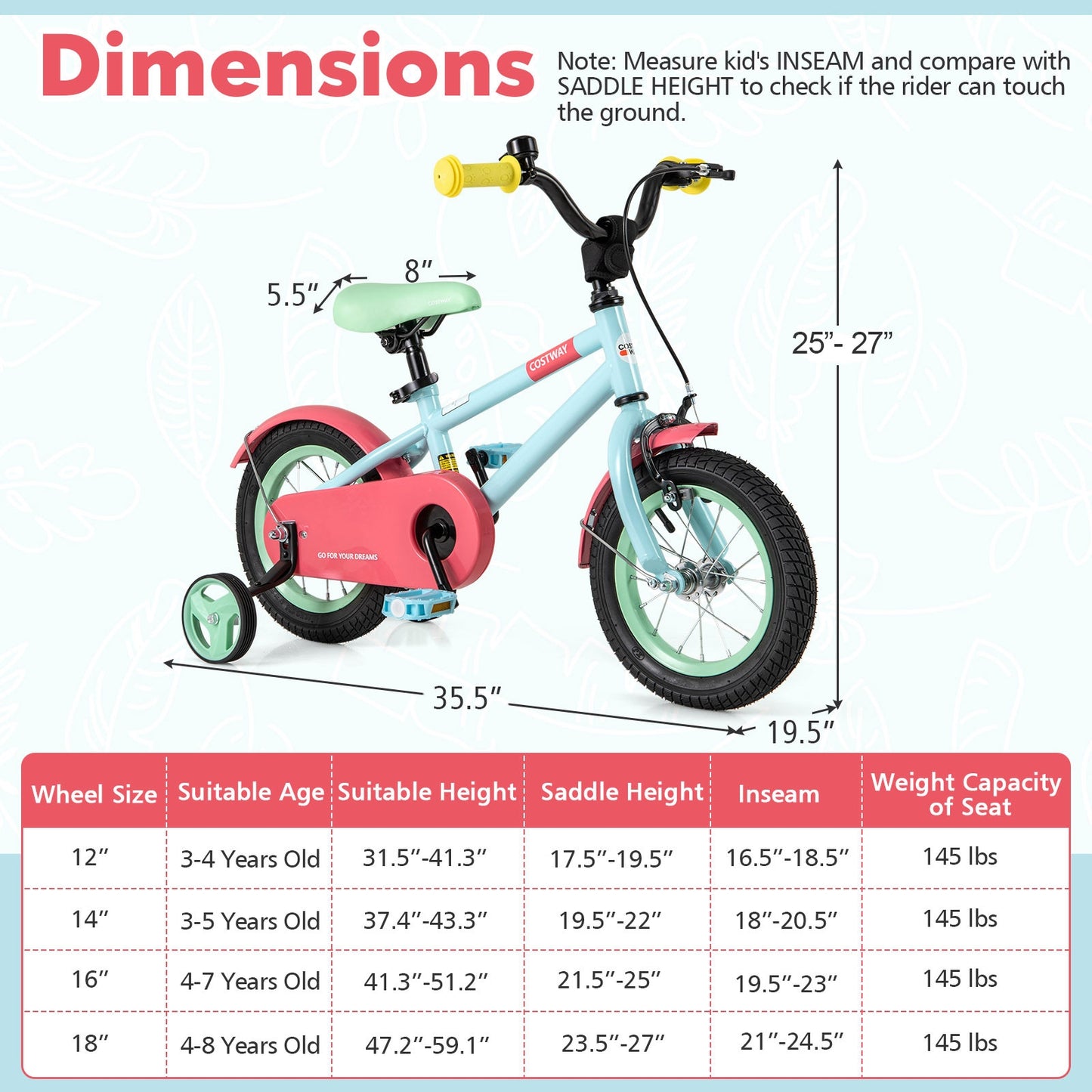 Kids Bike with Adjustable Handlebar and Saddle Blue-12 Inches Kids Crystal