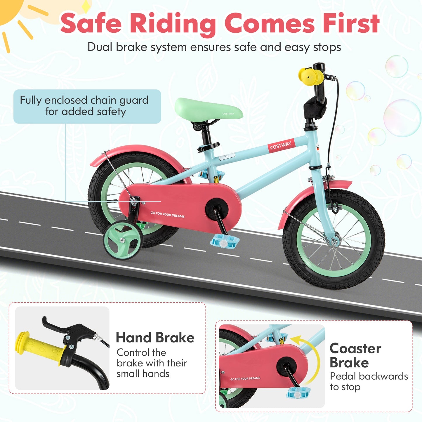 Kids Bike with Adjustable Handlebar and Saddle Blue-12 Inches Kids Crystal