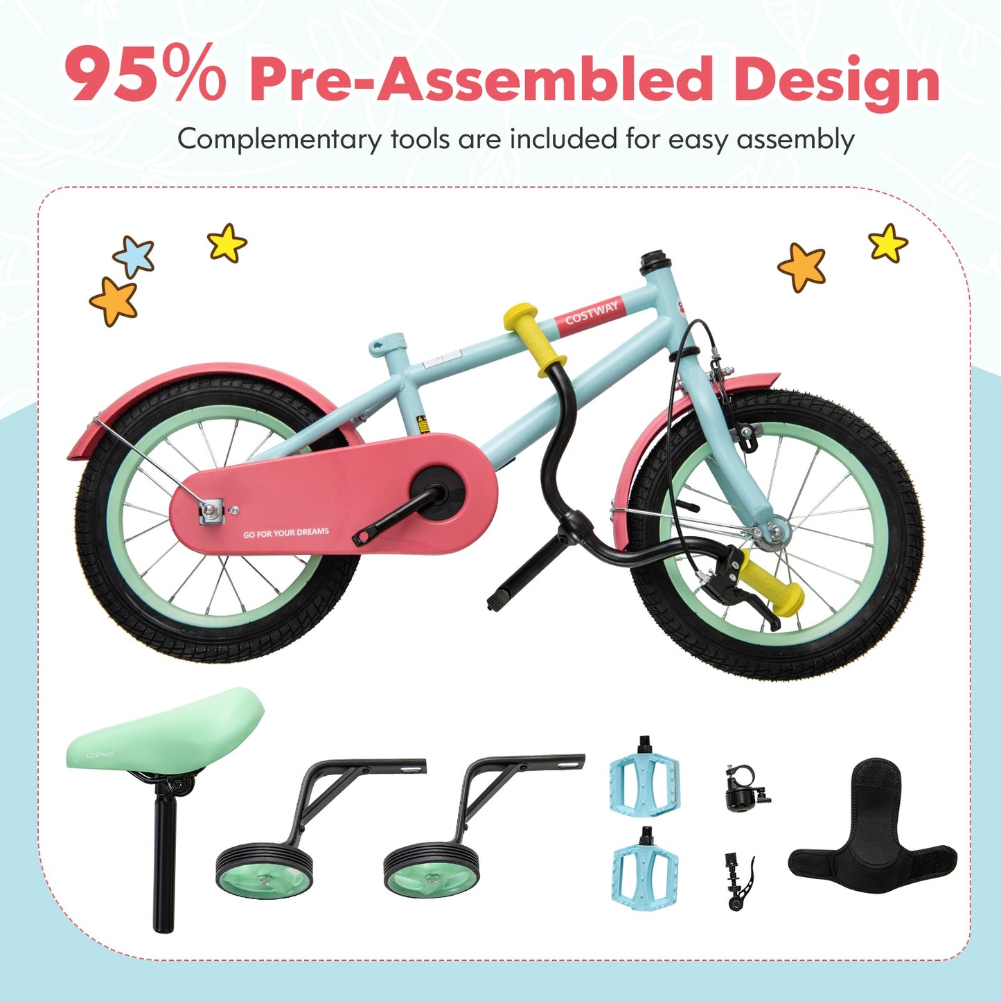 Kids Bike with Adjustable Handlebar and Saddle Blue-12 Inches Kids Crystal