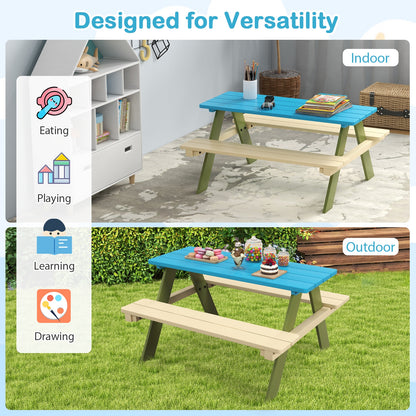 Kids Wooden Picnic Table Set Toddler Activity and Dining Table with Built-in Benches