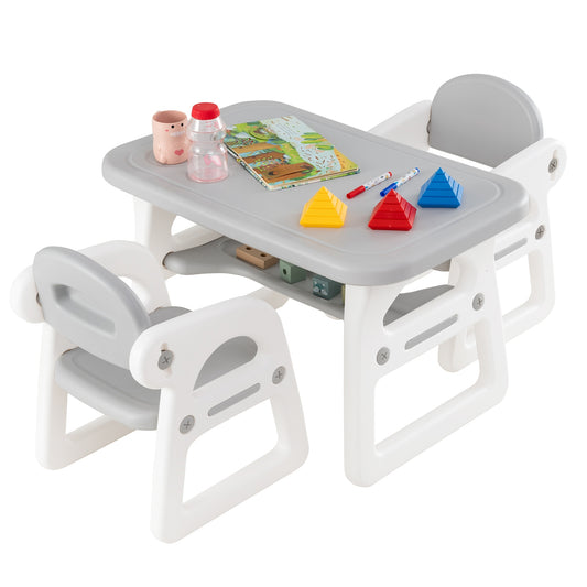 Kids Table and Chair Set with Building Blocks-Gray Kids Crystal