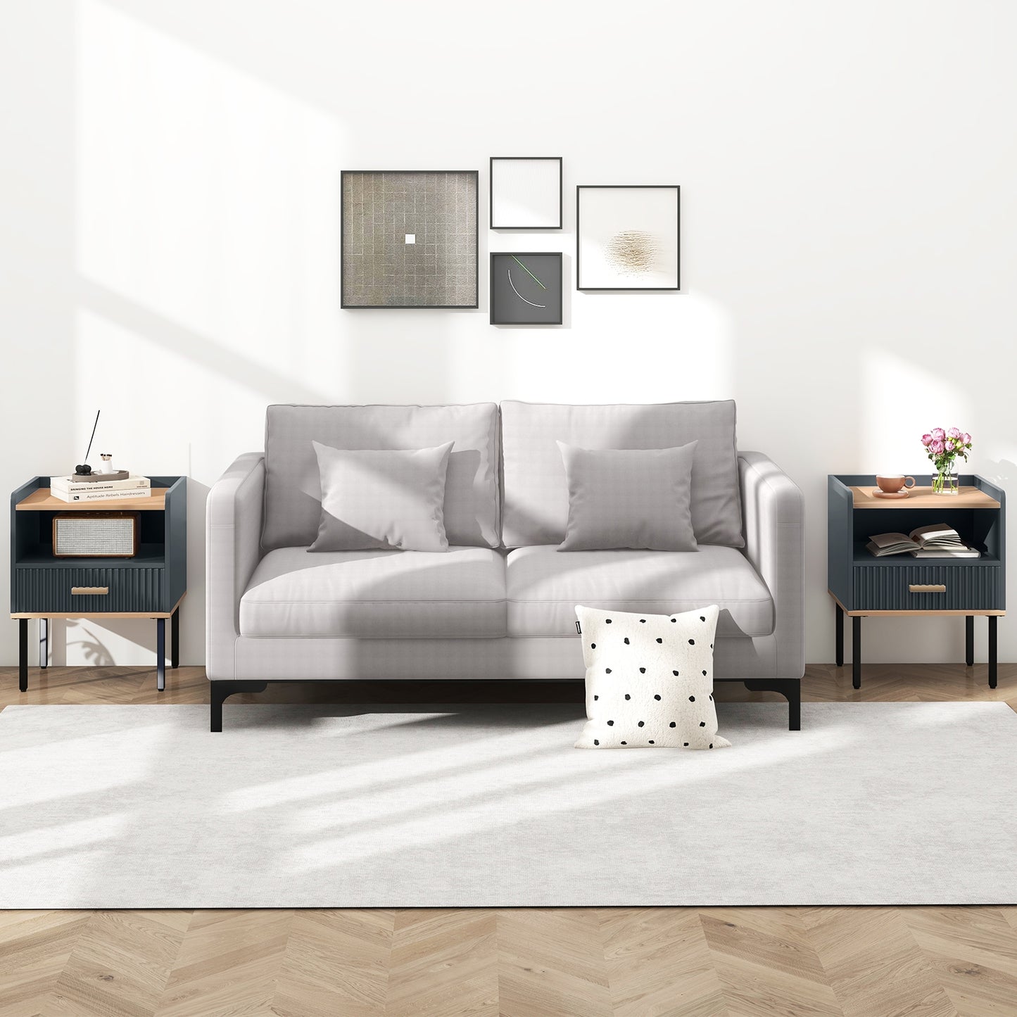 Nightstand Bedside End Table with Drawer and Shelf for Living Room Bedroom-Set of 2 Kids Crystal