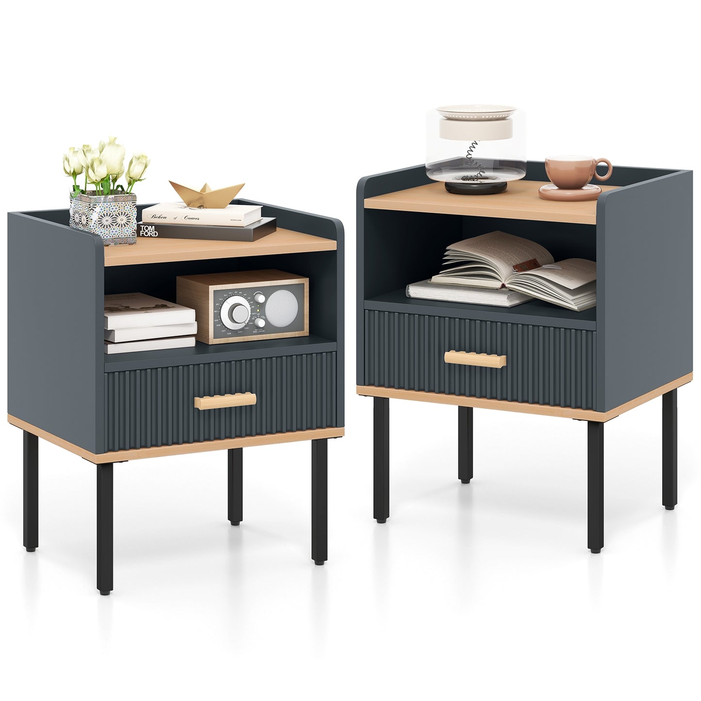 Nightstand Bedside End Table with Drawer and Shelf for Living Room Bedroom-Set of 2 Kids Crystal