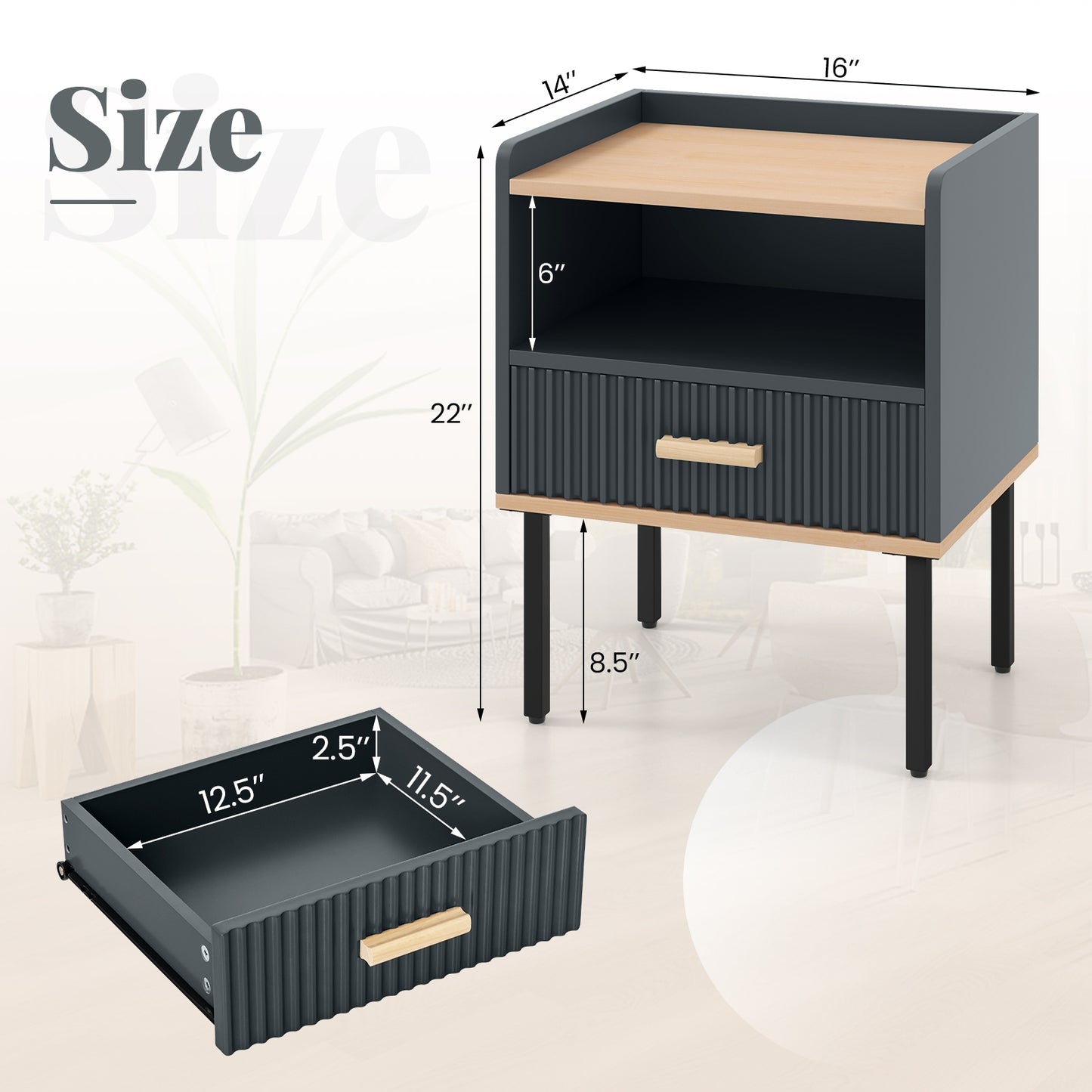 Nightstand Bedside End Table with Drawer and Shelf for Living Room Bedroom-Set of 2 Kids Crystal